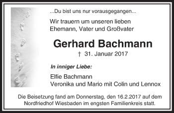 Traueranzeige von Gerhard Bachmann von Trauerportal Rhein Main Presse