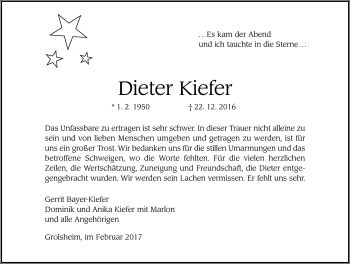 Traueranzeige von Dieter Kiefer von Trauerportal Rhein Main Presse