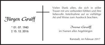 Traueranzeige von Jürgen Graiff von  Kreisanzeiger