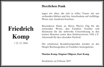 Traueranzeige von Friedrich Komp von  Kreisanzeiger