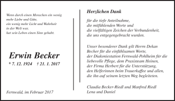 Traueranzeige von Erwin Becker von  Gießener Anzeiger