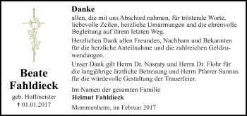 Traueranzeige von Beate Fahldieck von Trauerportal Rhein Main Presse