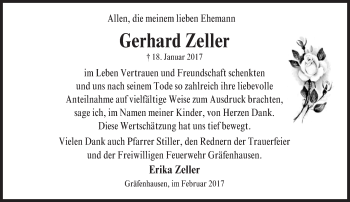 Traueranzeige von Gerhard Zeller von Trauerportal Echo Online