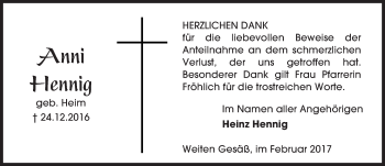 Traueranzeige von Anni Hennig von Trauerportal Echo Online