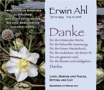 Traueranzeige von Erwin Ahl von Trauerportal Rhein Main Presse