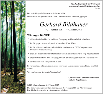 Traueranzeige von Gerhard Bildhauer von Trauerportal Rhein Main Presse