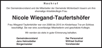 Traueranzeige von Nicole Wiegand-Taufertshöfer von Trauerportal Echo Online