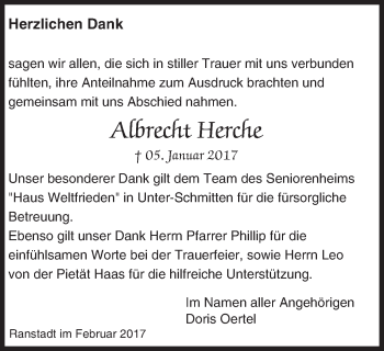 Traueranzeige von Albrecht Herche von  Kreisanzeiger