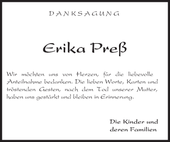 Traueranzeige von Erika Preß von Trauerportal Rhein Main Presse