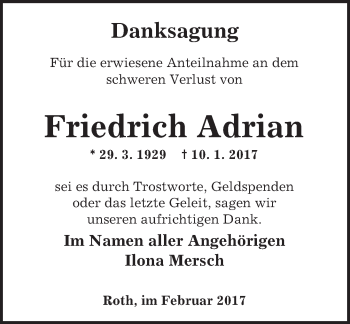 Traueranzeige von Friedrich Adrian von  Gelnhäuser Tageblatt