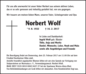 Traueranzeige von Norbert Wolf von Trauerportal Rhein Main Presse