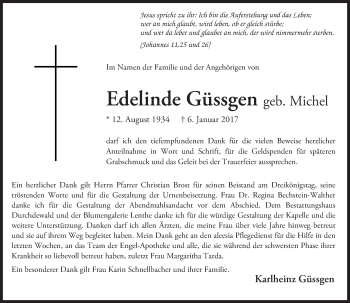 Traueranzeige von Edelinde Güssgen von  Kreisanzeiger
