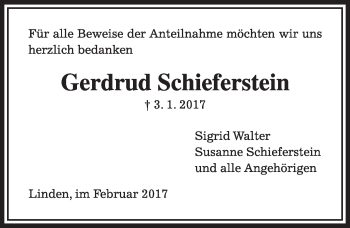 Traueranzeige von Gertrud Schieferstein von  Gießener Anzeiger