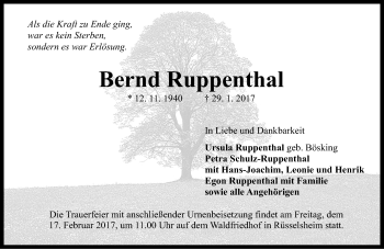 Traueranzeige von Bernd Ruppenthal von Trauerportal Rhein Main Presse