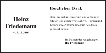 Traueranzeige von Heinz Friedemann von Trauerportal Rhein Main Presse