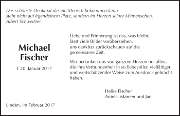 Traueranzeige von Michael Fischer von  Gießener Anzeiger