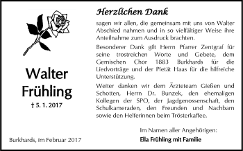 Traueranzeige von Walter Frühling von  Kreisanzeiger