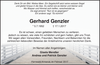 Traueranzeige von Gerhard Genzler von  Gießener Anzeiger