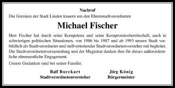 Traueranzeige von Michael Fischer von  Gießener Anzeiger