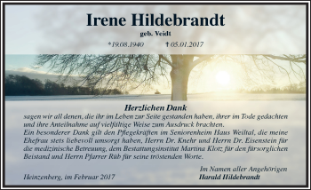 Traueranzeige von Irene Hildebrandt von  Usinger Anzeiger