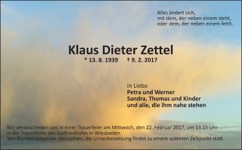 Traueranzeige von Klaus Dieter Zettel von Trauerportal Rhein Main Presse