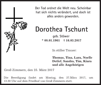 Traueranzeige von Dorothea Tschunt von Trauerportal Rhein Main Presse