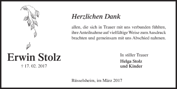 Traueranzeige von Erwin Stolz von Trauerportal Rhein Main Presse