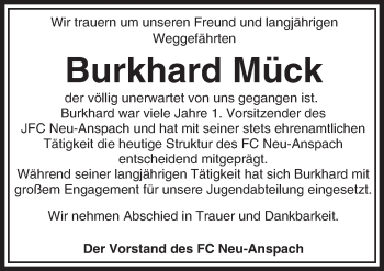 Traueranzeige von Burkhard Mück von  Usinger Anzeiger
