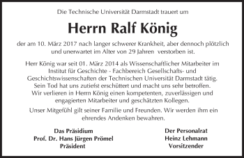 Traueranzeige von Ralf König von Trauerportal Echo Online