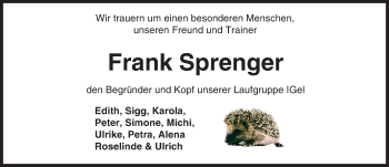 Traueranzeige von Frank Sprenger von Trauerportal Echo Online