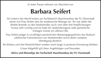 Traueranzeige von Barbara Seifert von Trauerportal Echo Online