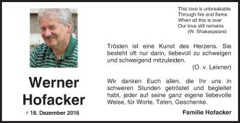 Traueranzeige von Werner Hofacker von  Gelnhäuser Tageblatt