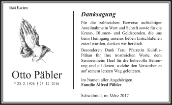 Traueranzeige von Otto Päbler von VRM Trauer