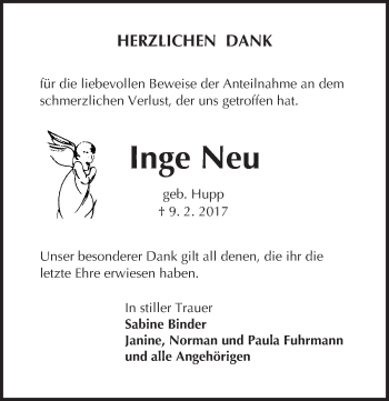 Traueranzeige von Inge Neu von Trauerportal Rhein Main Presse