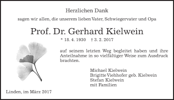 Traueranzeige von Gerhard Kielwein von  Gießener Anzeiger