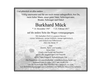 Traueranzeige von Burkhard Mück von  Usinger Anzeiger