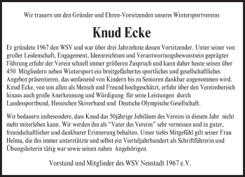 Traueranzeige von Knud Ecke von Trauerportal Echo Online