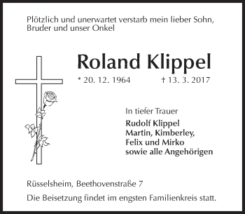 Traueranzeige von Roland Klippel von Trauerportal Rhein Main Presse