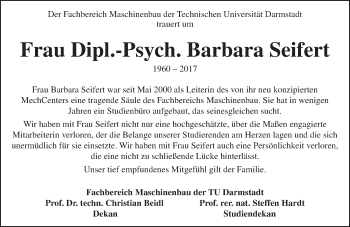 Traueranzeige von Barbara Seifert von Trauerportal Echo Online