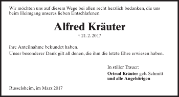 Traueranzeige von Alfred Kräuter von Trauerportal Rhein Main Presse