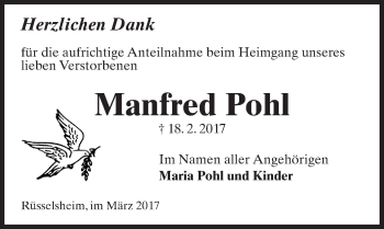 Traueranzeige von Manfred Pohl von Trauerportal Rhein Main Presse