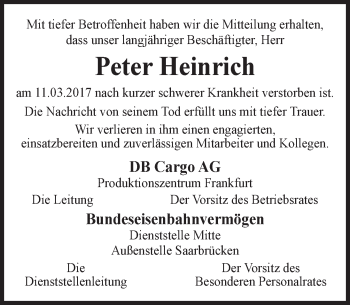 Traueranzeige von Peter Heinrich von Trauerportal Rhein Main Presse