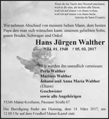 Traueranzeige von Hans Jürgen Walther von Trauerportal Rhein Main Presse