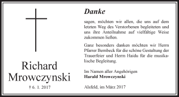 Traueranzeige von Richard Mrowczynski von VRM Trauer