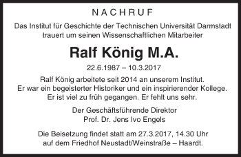 Traueranzeige von Ralf König von Trauerportal Echo Online