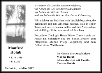 Traueranzeige von Manfred Holub von VRM Trauer