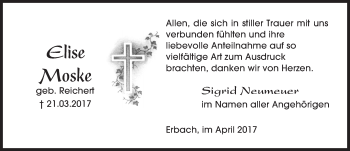 Traueranzeige von Elise Moske von Trauerportal Echo Online