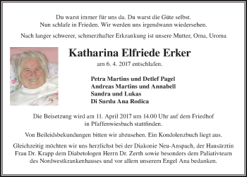 Traueranzeige von Katharina Elfriede Erker von  Usinger Anzeiger