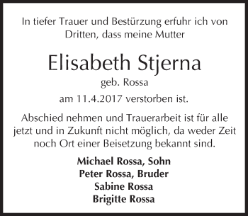 Traueranzeige von Elisabeth Stjerna von Trauerportal Echo Online