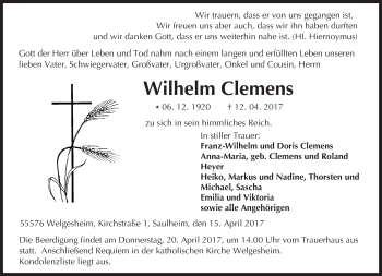 Traueranzeige von Wilhelm Clemens von Trauerportal Rhein Main Presse